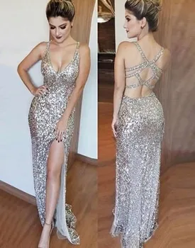 Sexy Sequined Morská víla Šaty Ples 2019 Prekročili Vysoká Rozdeliť Formálne Šaty Prom Party Šaty župan de soiree vestidos de gala