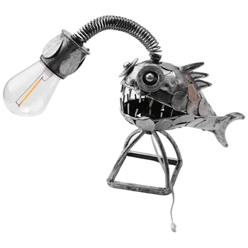 4X Rybár Ryby Lampa USB Nabíjateľné Ploche Kovu Svetlo Ručné Remeselné Domov Obývacia Izba Dekorácie Malé