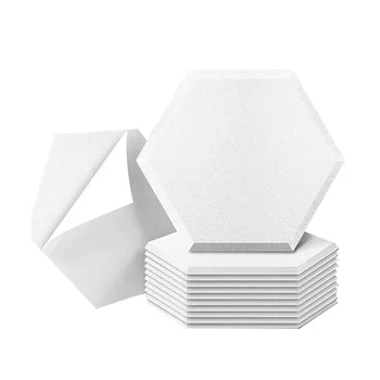 12 Pack Samolepiace Akustické Panely, 14 x 12 x 0.4 palcový zvukovo izolované Panely, Hexagon Zvukovo izolačné Panely biela