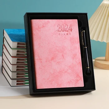 2024 A5 Týždeň Ak Chcete Zobraziť Denník Celý Rok Plánovač Organizér Viazaná Kniha Kryt S Darček Box Set Pre Vianočný Darček Ružové Jednoduché Použitie