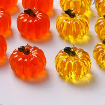 DoreenBeads 3D Živice Halloween Charms Žltá Oranžová Tekvica Prívesky Pre DIY Náhrdelník Šperky Čo Zistenia 22 mm x 20 mm, 2 Ks