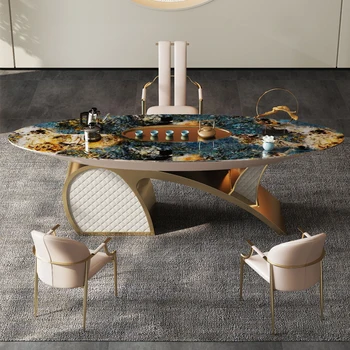 Rock čaj stôl luxusná vila čaj stôl oválny veľké bridlice čaj stôl a stoličky zmes