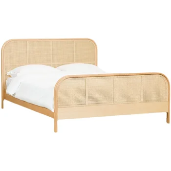 Pevné drevo, ratan posteľ retro 1.8 m manželská posteľ hotel jednoduché ratan posteľ