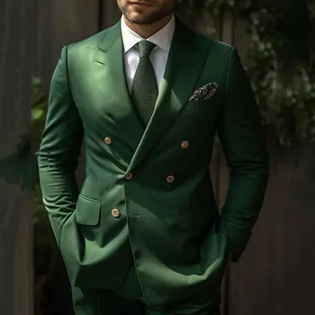 Zelená Odevy pre Mužov, šité na Mieru, Nevesty Svadobné Obleky Najlepších Mužov, 2 Ks Slim Fit Tuxedos Nohavice pánske oblečenie