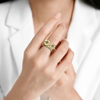 KATAOKA Zlaté Lebky Kvet Diablova Blace CZ Oko 925 Sterling Silver Prst Prsteň Pozlátené Prstene pre Ženy, Jemné Šperky, Darčeky